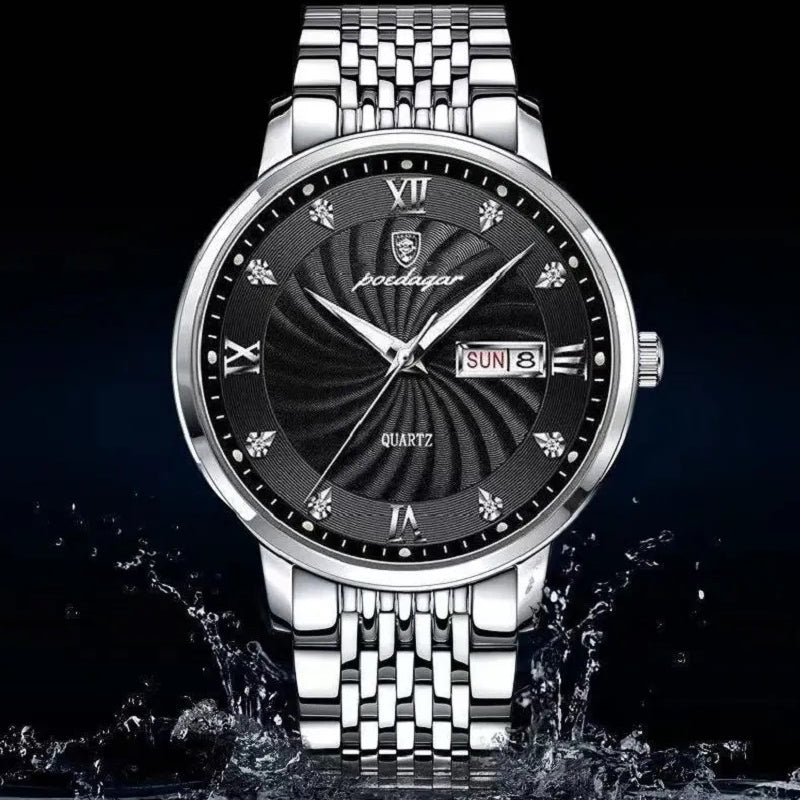 Rhinestone Inlay Dial with Stainless Steel Luminous Watch for Men