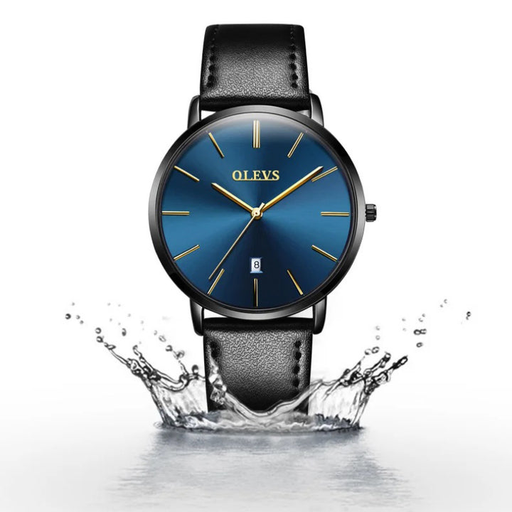 Ultra-thin Men's Round Pointer Quartz Watch with Calendar Display