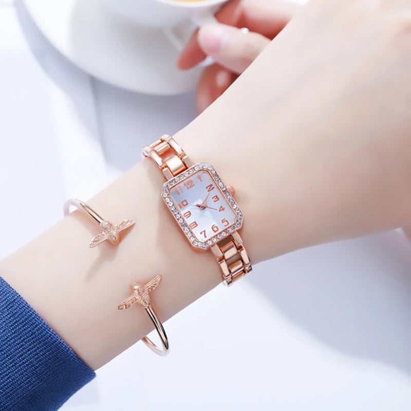 Women's Stainless Steel Bracelet Watch with Rhinestone