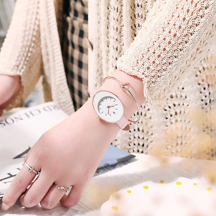 Oval-Shaped Dial Minimalist Quartz Watch for Women