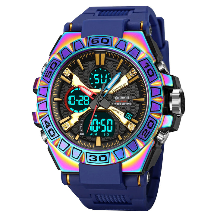 Men's Holographic Design Digital-Analog Silicone Strap Watch