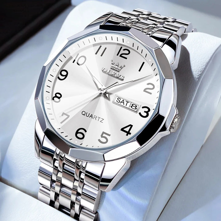 Stainless Steel Diamond Cut Mirror Design Quartz Watch for Men