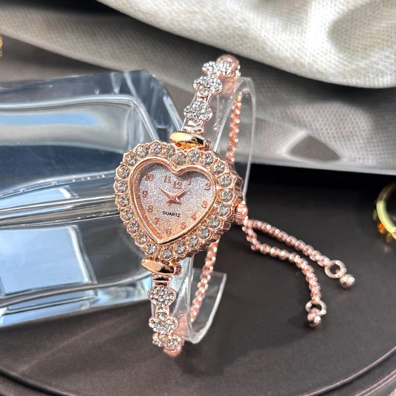 Women's Rhinestone-studded Heart-shaped Dial Fashion Jewelry Watch
