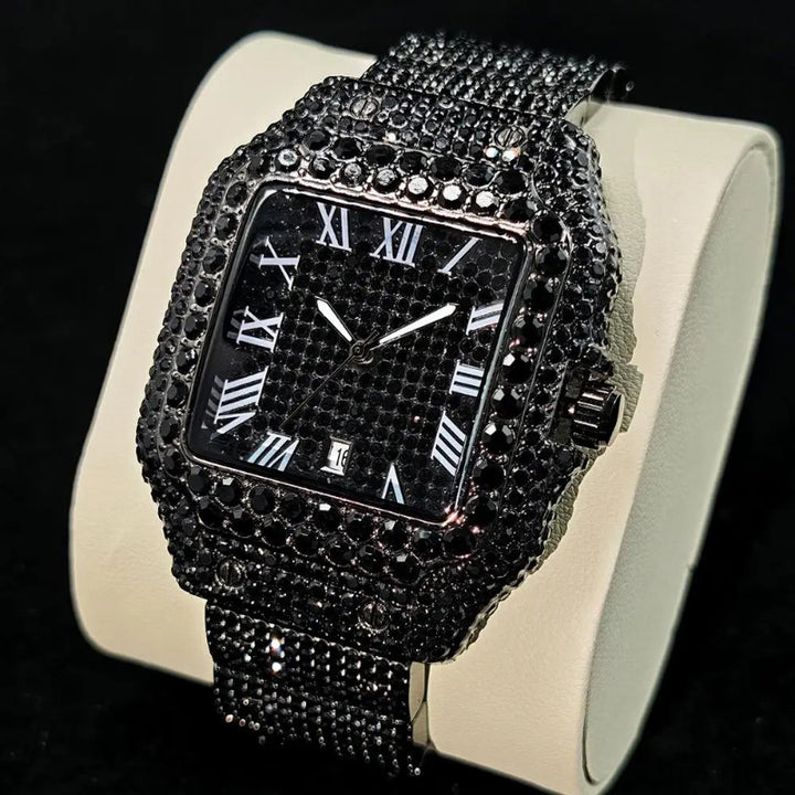 Luxurious Bling Full Rhinestone Decor Roman Numeral Quartz Watch