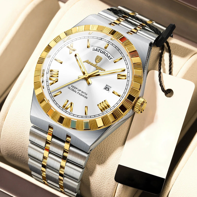 Business Elite Roman Numeral Stainless Steel Quartz Watch for Men