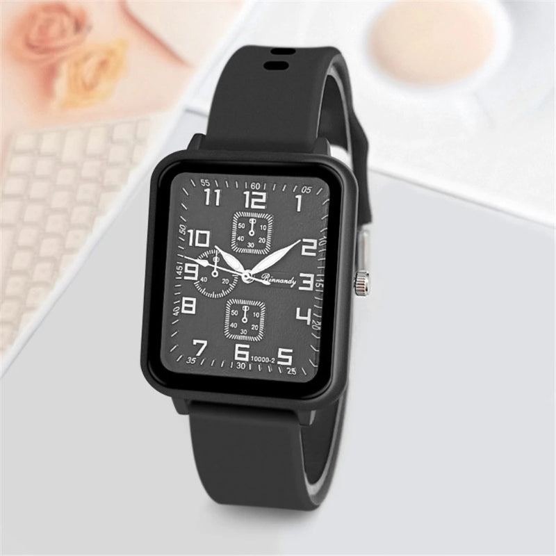 Casual Square Case Silicone Strap Fashion Quartz Wrist Watch