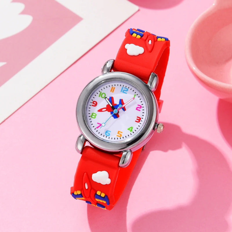 Cartoon Airplane Design Silicone Band Kid's Quartz Watch