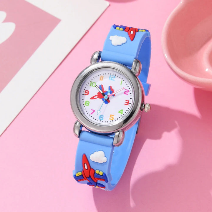 Cartoon Airplane Design Silicone Band Kid's Quartz Watch