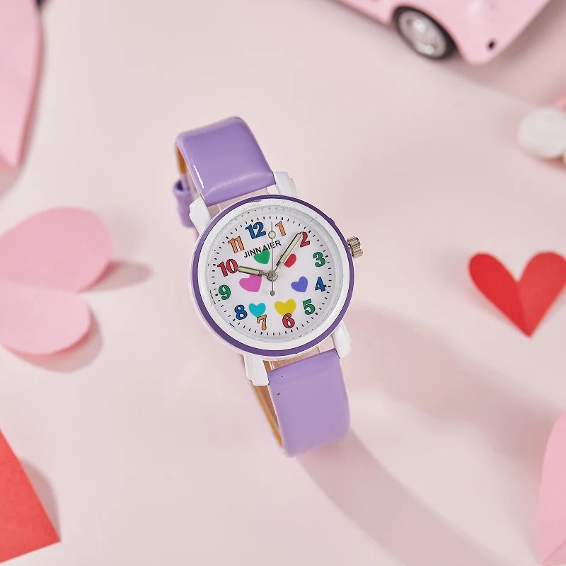 Kids’ Favorite Colorful Heart Pattern Quartz Watches