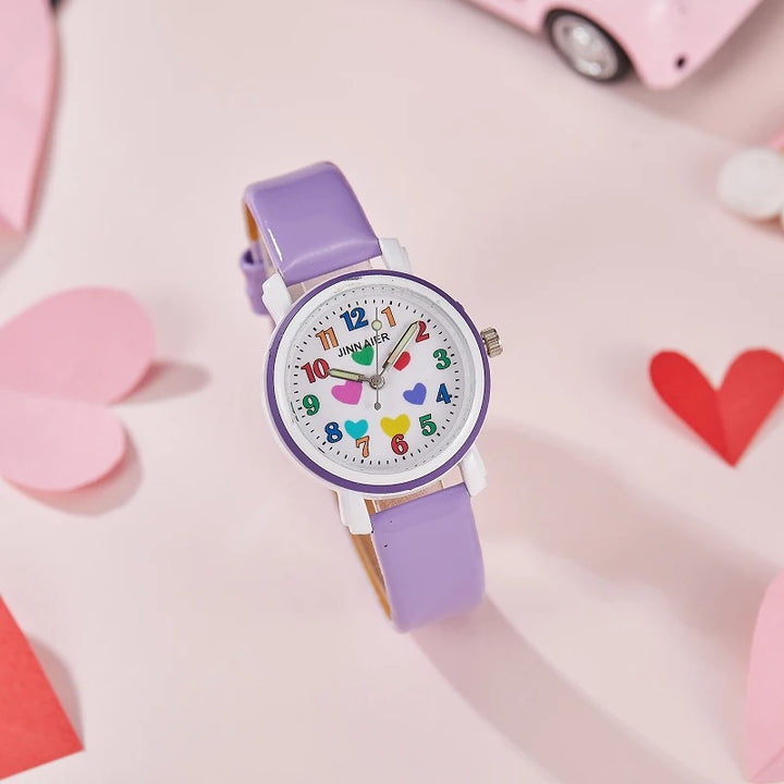 Kids’ Favorite Colorful Heart Pattern Quartz Watches