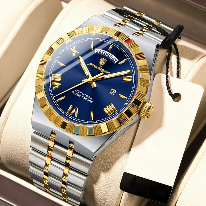 Business Elite Roman Numeral Stainless Steel Quartz Watch for Men