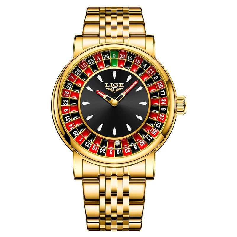 Luxurious Style Roulette-Inspired Dial Design Quartz Watch for Men