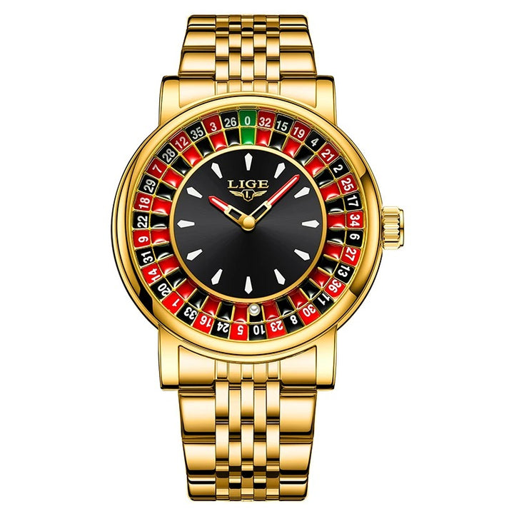 Luxurious Style Roulette-Inspired Dial Design Quartz Watch for Men