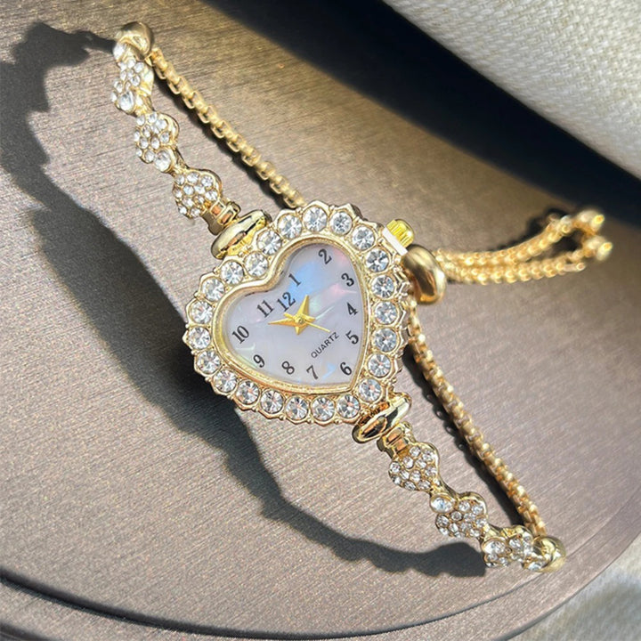 Women's Rhinestone-studded Heart-shaped Dial Fashion Jewelry Watch
