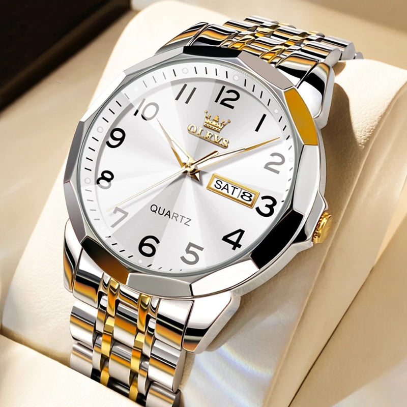 Stainless Steel Diamond Cut Mirror Design Quartz Watch for Men