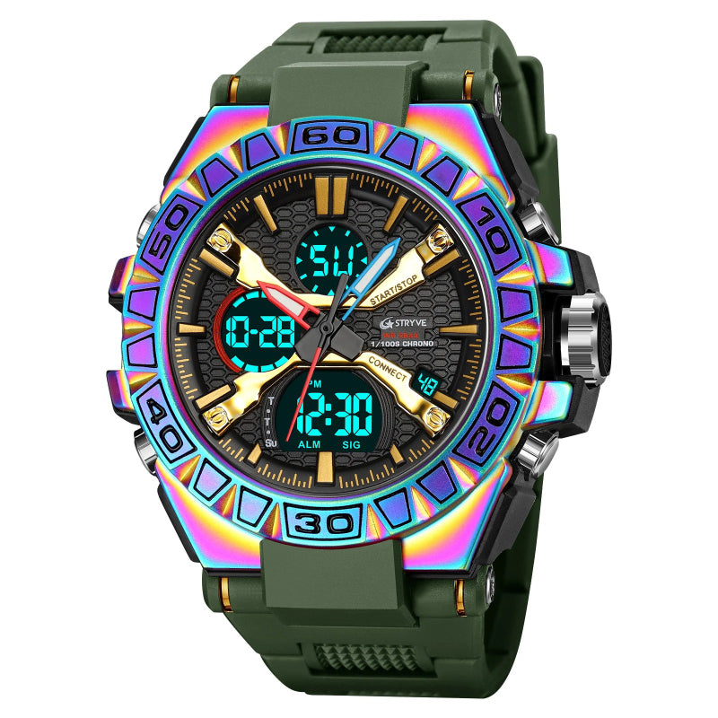 Men's Holographic Design Digital-Analog Silicone Strap Watch