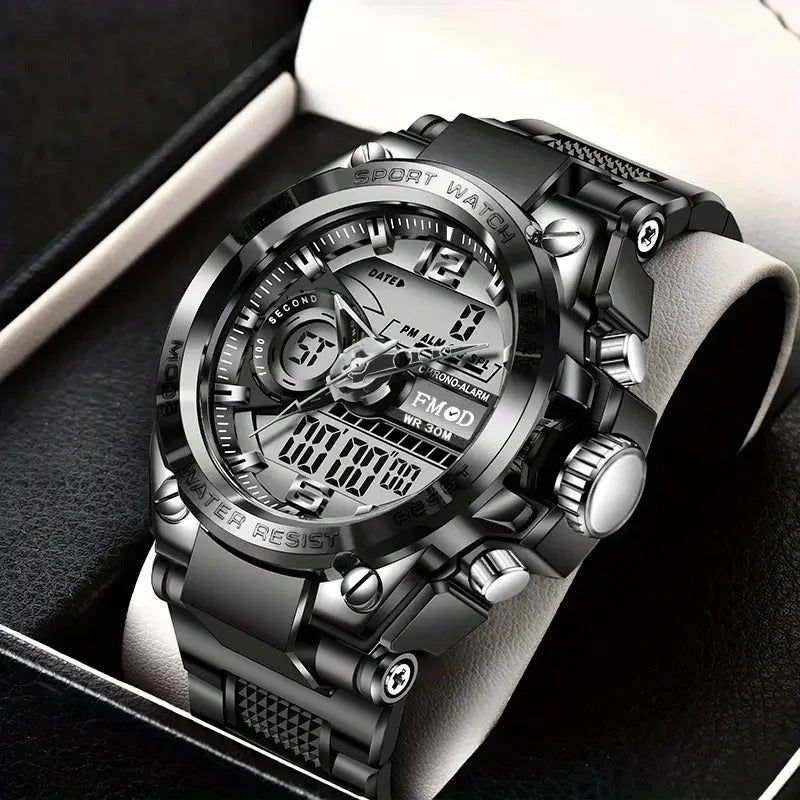 Men's Dual Time Fashion Watch with Digital and Analog Display