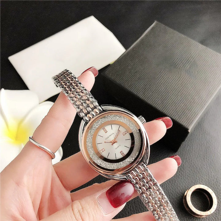 Women's Luxury Stainless Steel Rhinestone Dial Wristwatch