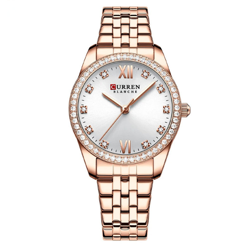 Women's Rhinestone Accented Quartz Watch with Sword-Shaped Pointer