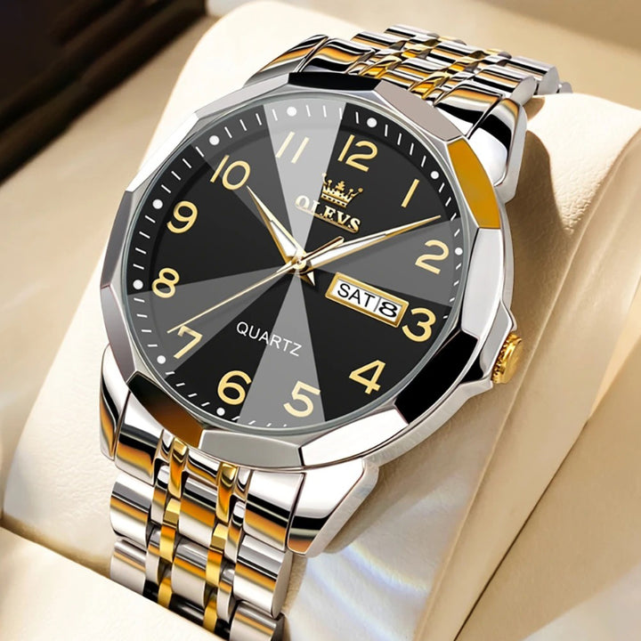Stainless Steel Diamond Cut Mirror Design Quartz Watch for Men