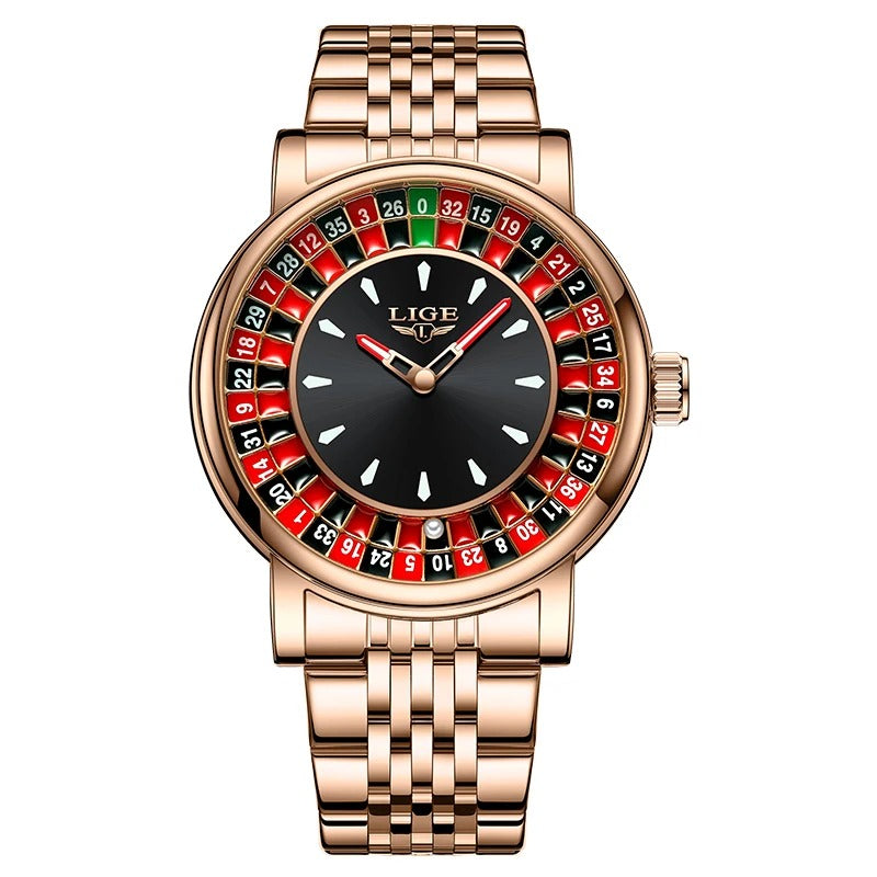 Luxurious Style Roulette-Inspired Dial Design Quartz Watch for Men