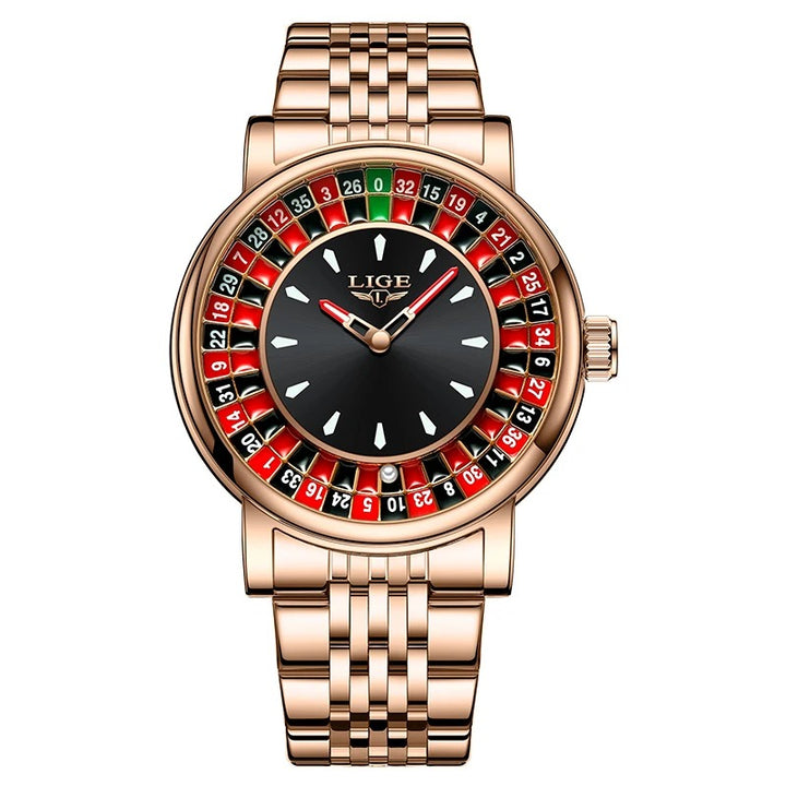 Luxurious Style Roulette-Inspired Dial Design Quartz Watch for Men