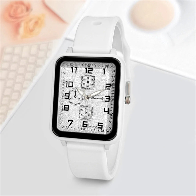 Casual Square Case Silicone Strap Fashion Quartz Wrist Watch