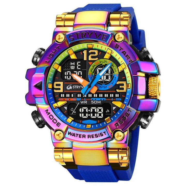 Men's Holographic Design Digital-Analog Silicone Strap Watch