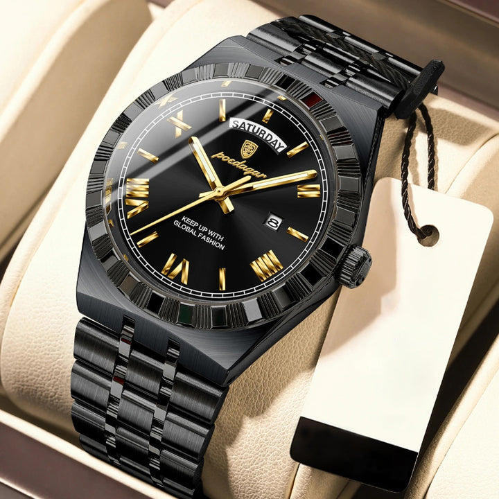 Business Elite Roman Numeral Stainless Steel Quartz Watch for Men