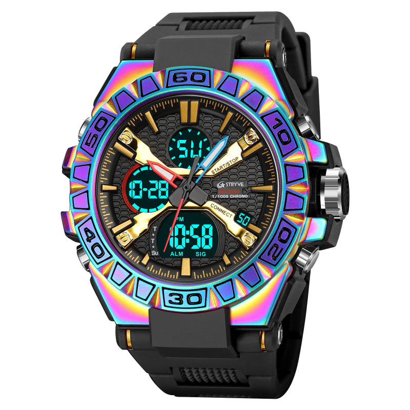 Men's Holographic Design Digital-Analog Silicone Strap Watch