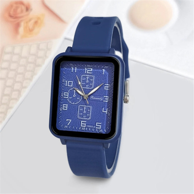 Casual Square Case Silicone Strap Fashion Quartz Wrist Watch