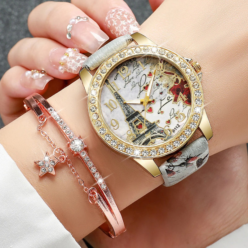 Fashionable Women's Watches with Eiffel Tower and Love-themed Motifs