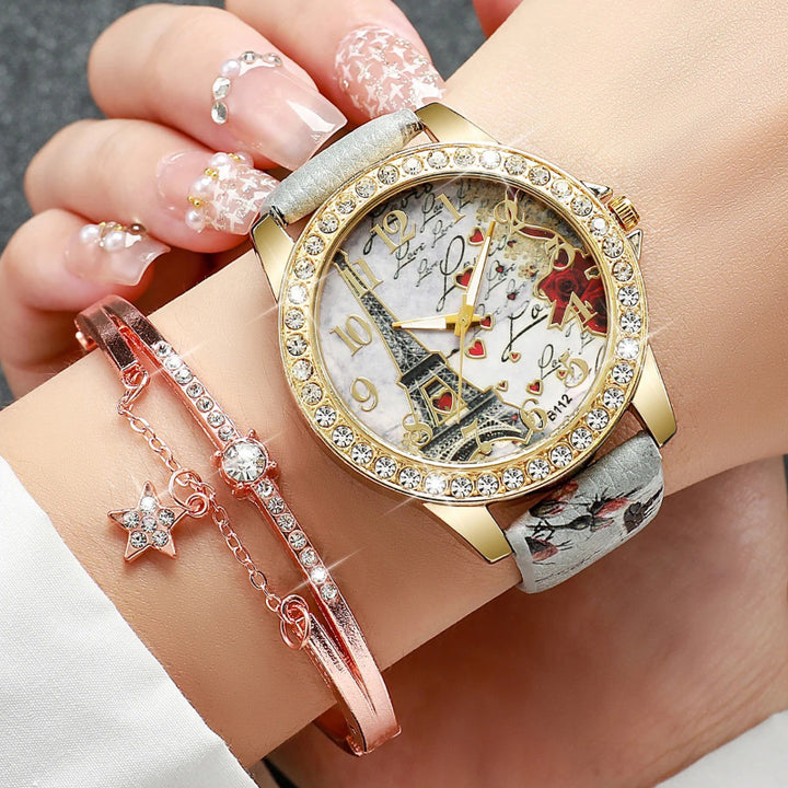 Fashionable Women's Watches with Eiffel Tower and Love-themed Motifs