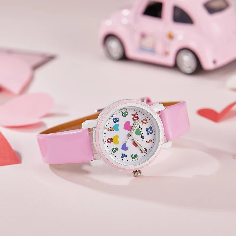 Kids’ Favorite Colorful Heart Pattern Quartz Watches