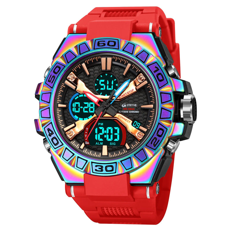 Men's Holographic Design Digital-Analog Silicone Strap Watch