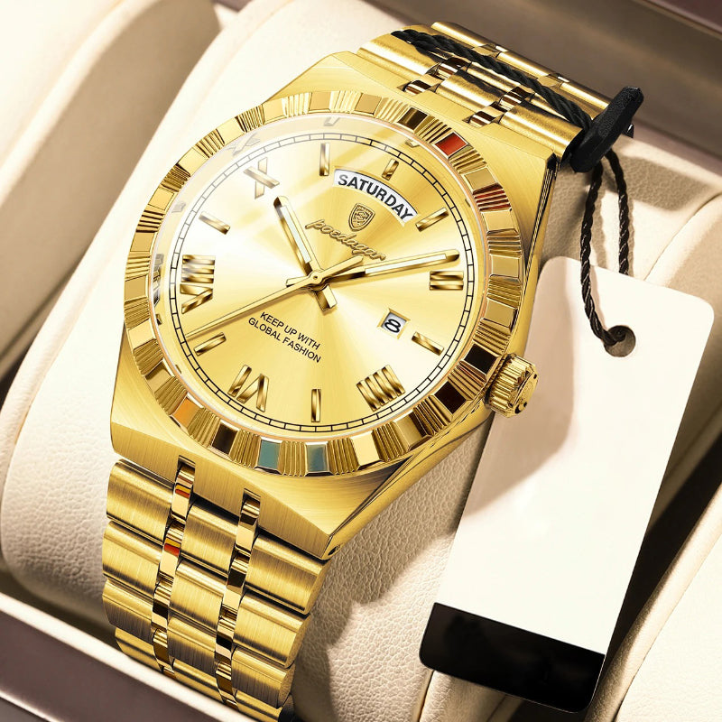 Business Elite Roman Numeral Stainless Steel Quartz Watch for Men