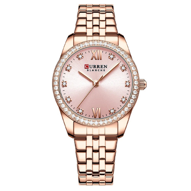 Women's Rhinestone Accented Quartz Watch with Sword-Shaped Pointer