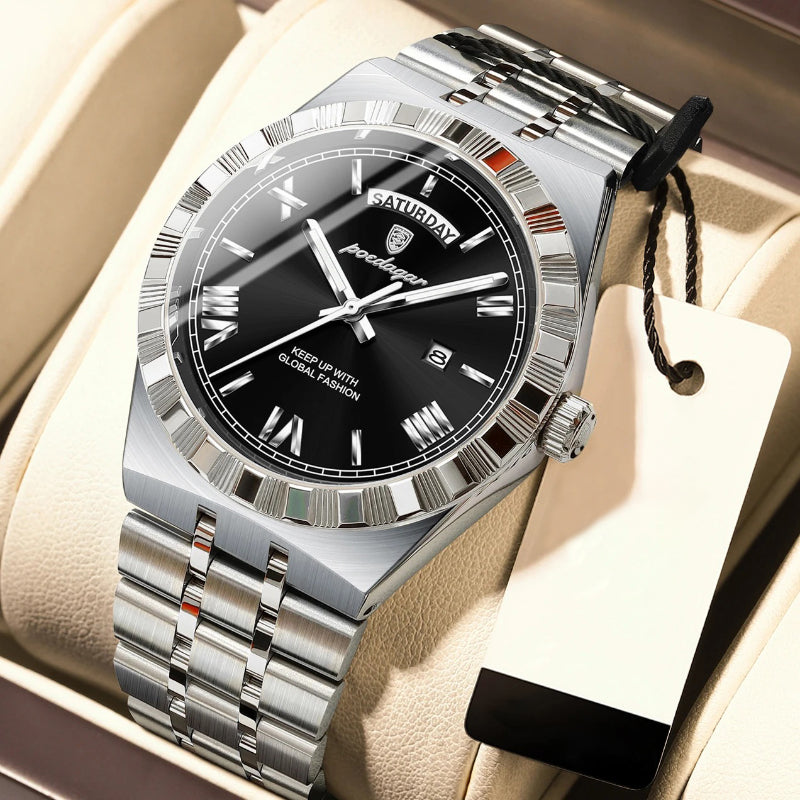 Business Elite Roman Numeral Stainless Steel Quartz Watch for Men