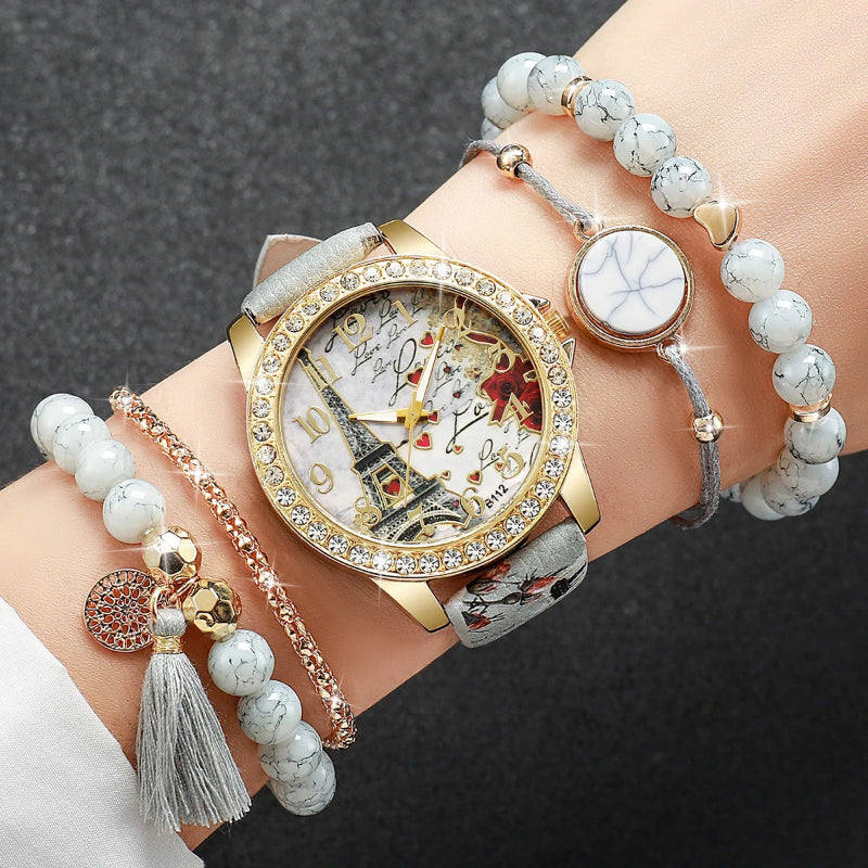 Fashionable Women's Watches with Eiffel Tower and Love-themed Motifs