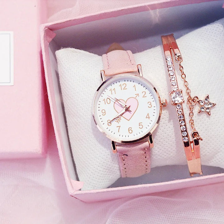 Cute Heart-shaped Dial Women's Fashionable Minimalist Watch