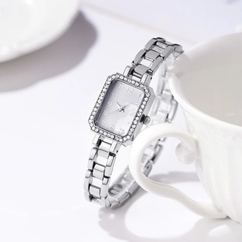 Women's Stainless Steel Bracelet Watch with Rhinestone