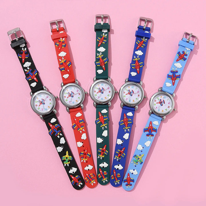 Cartoon Airplane Design Silicone Band Kid's Quartz Watch