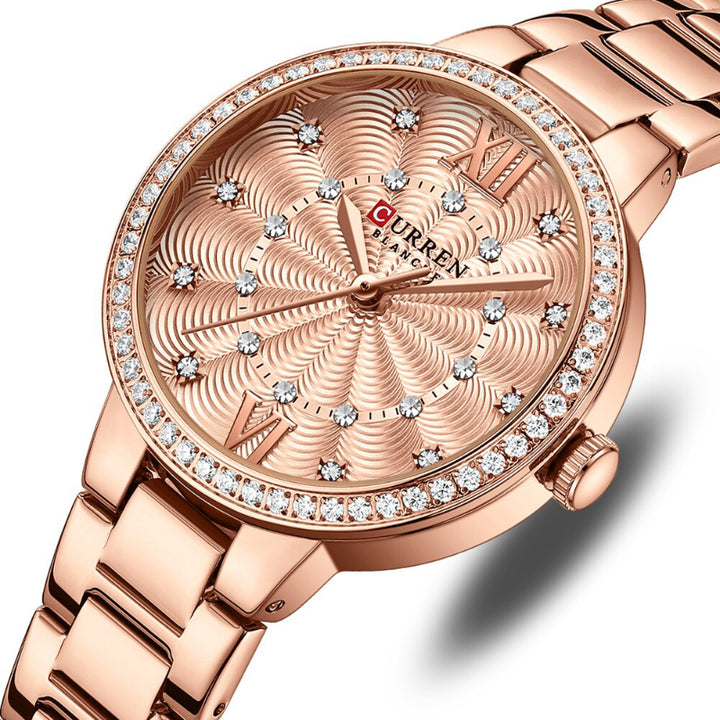 Fancy Rhinestone Studded Luxury Quartz Watch for Women