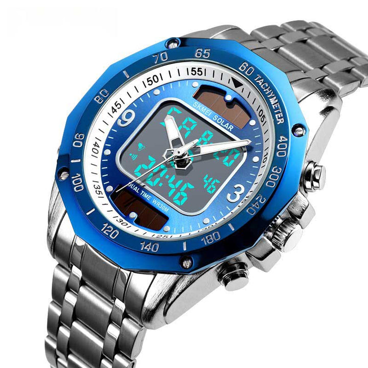 Full Steel Hybrid Dial Display Quartz Watch for Men