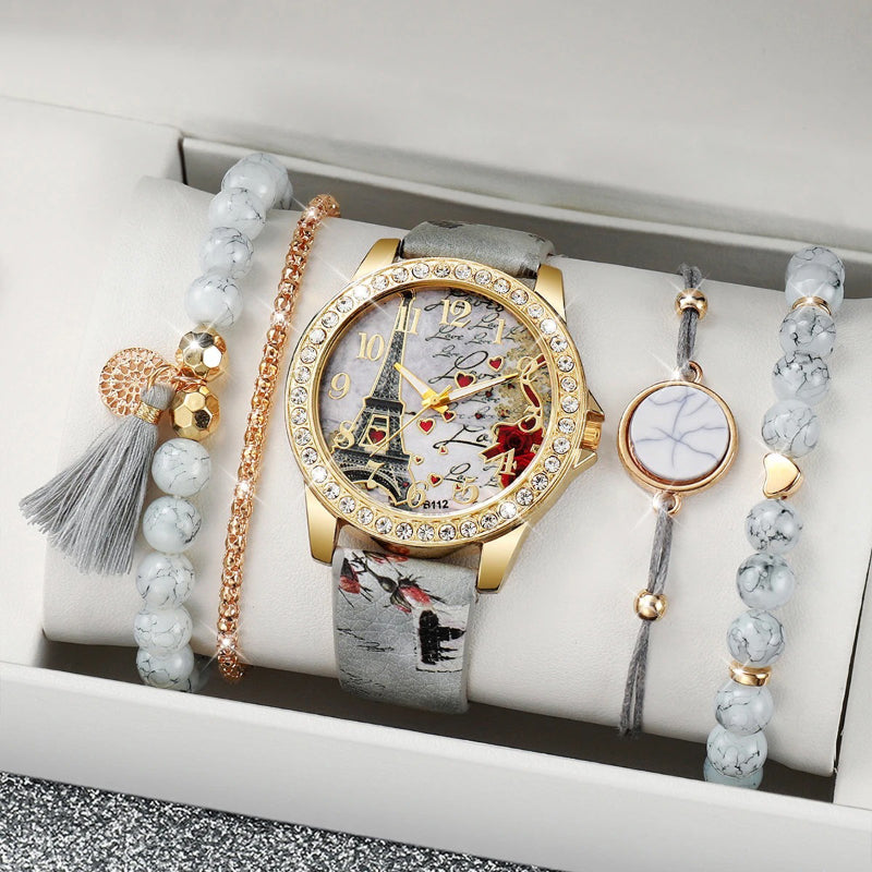 Fashionable Women's Watches with Eiffel Tower and Love-themed Motifs