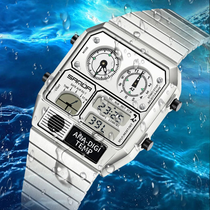 Retro Men's Digital Analog Watch with Triple Time Display