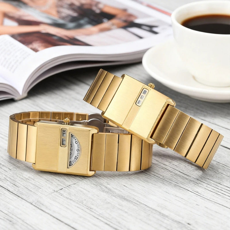 Luxury Vintage Minimalist Stainless Steel Square Case Couple Watch