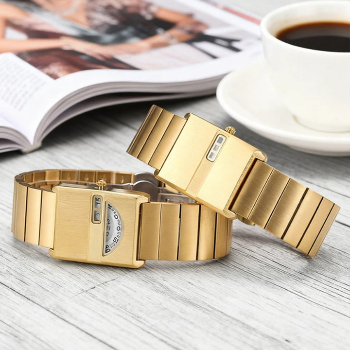 Luxury Vintage Minimalist Stainless Steel Square Case Couple Watch