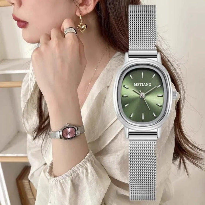 Minimalist Small Oval Dial Quartz Watch for Women