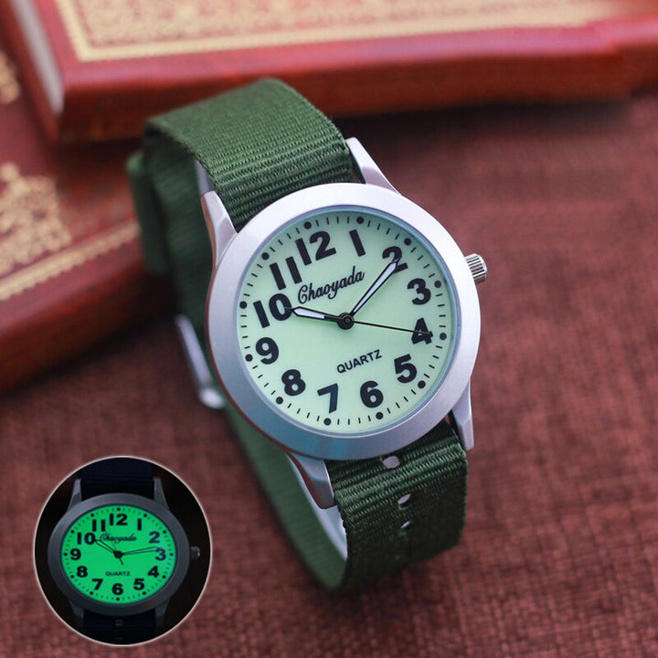 Luminous Quartz Watch with Canvas Strap for Kids